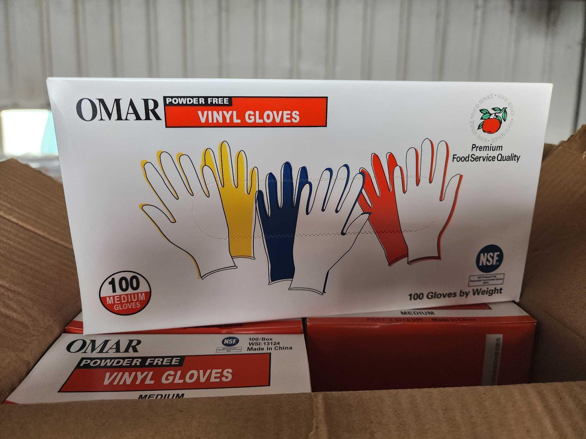 Boxes of Omar Powder-free Vinyl Gloves on 2 Pallets