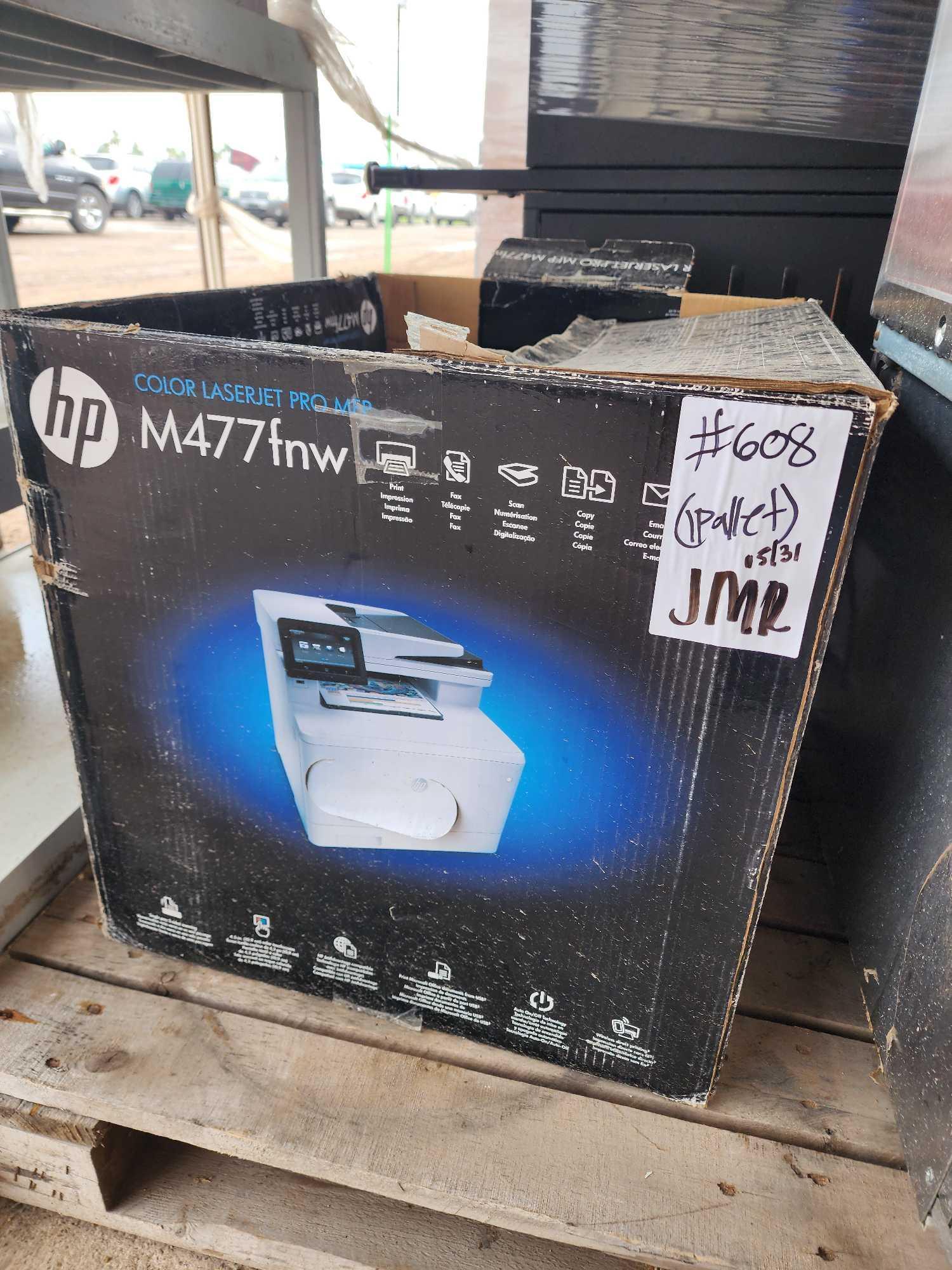 (2) Amana Commercial Microwaves, HP Color LaserJet Printer, (2) Utility Carts, Plus
