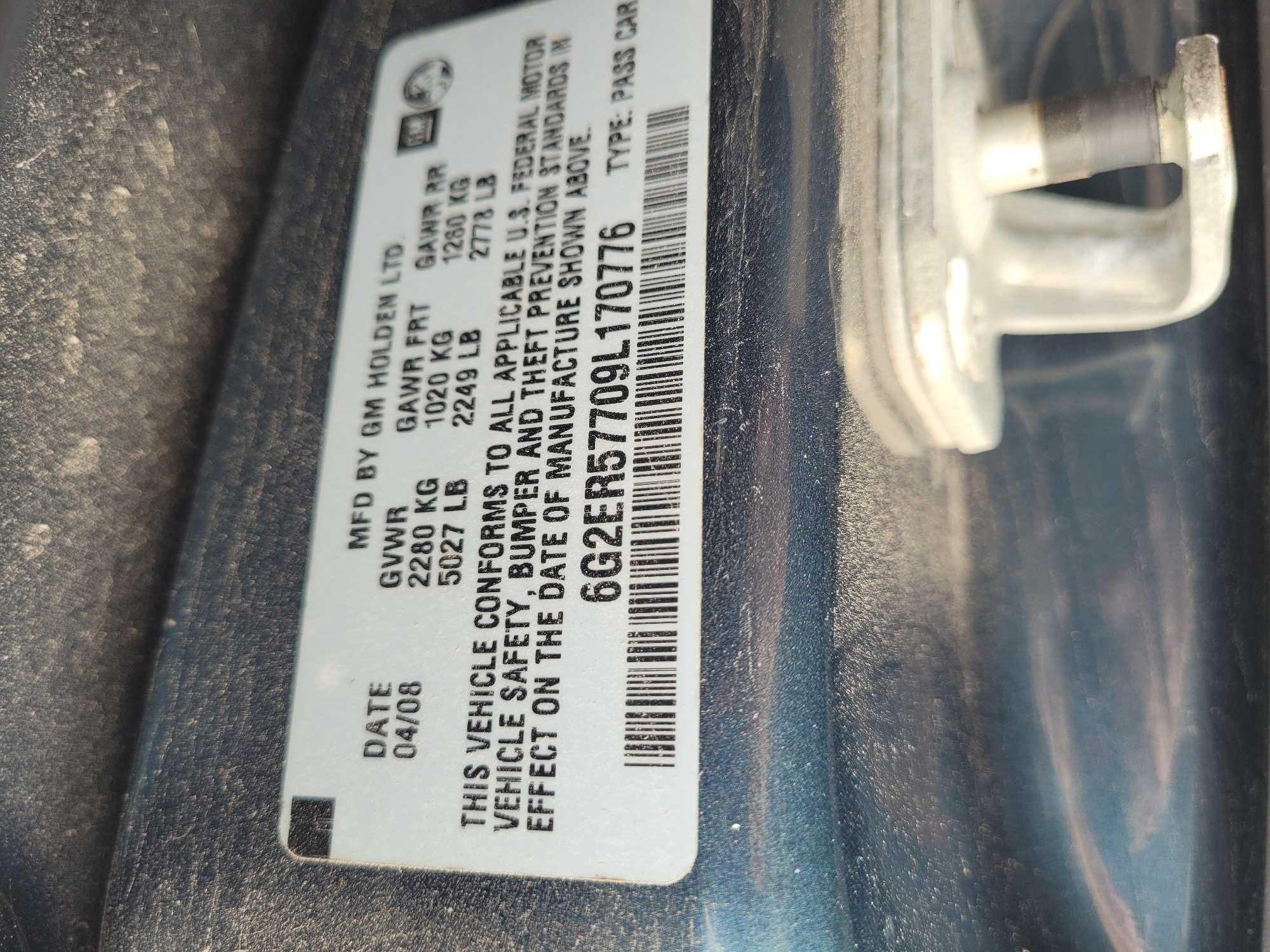 2009 Pontiac G8 Passenger Car, VIN # 6G2ER57709L170776