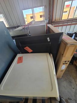 GE Refrigerator, Art Steel 7 drw, Shredder, Fujitsu Scanners, Dell Tower, Monitor, LED Display