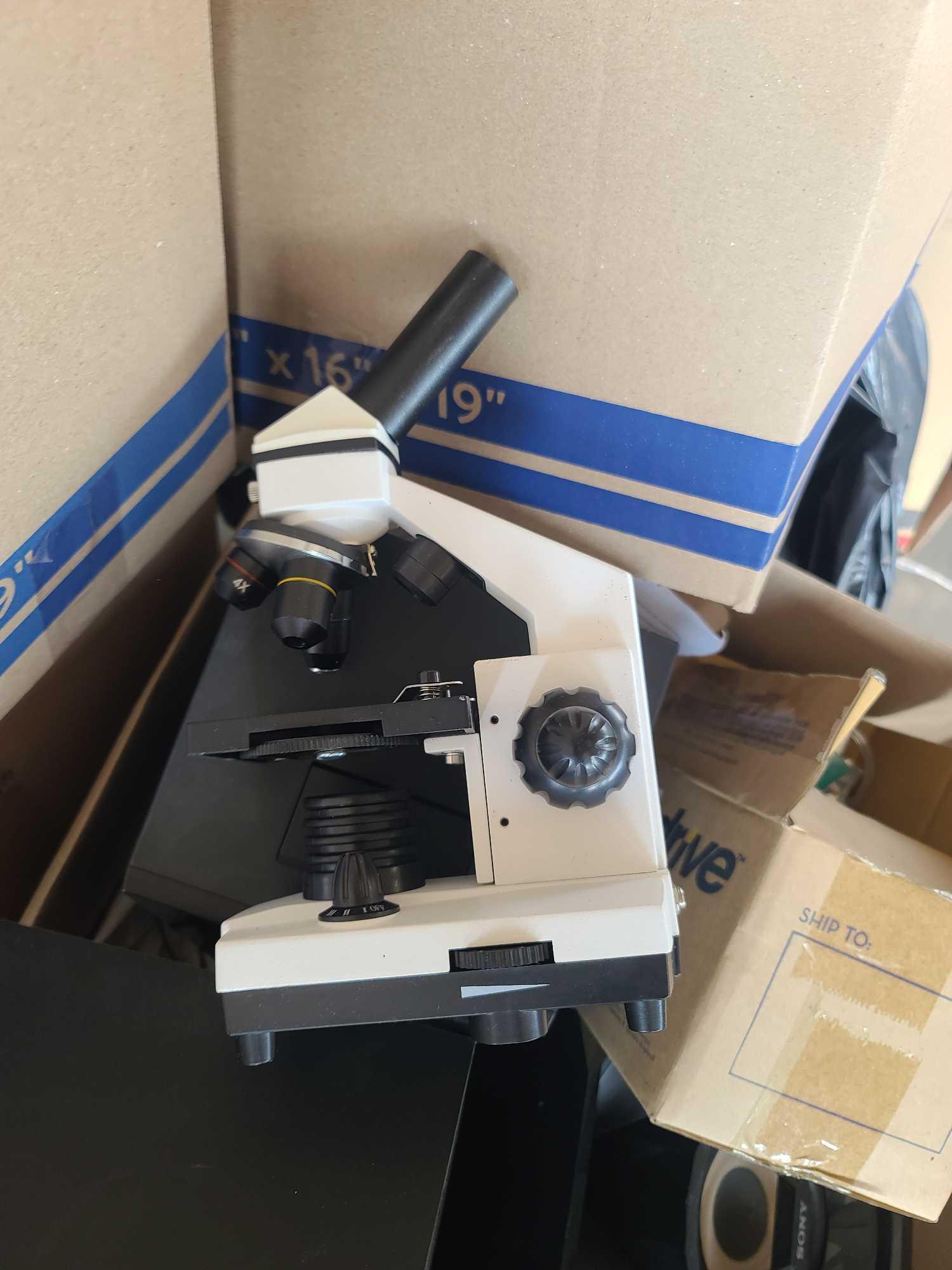 (1) Pallet w/ Microscope, To-Go Lunch Boxes, Pair of Sony Desktop Speakers, Children's Toys, Misc. I