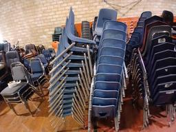 Group of Blue Plastic Student Stackable Chairs
