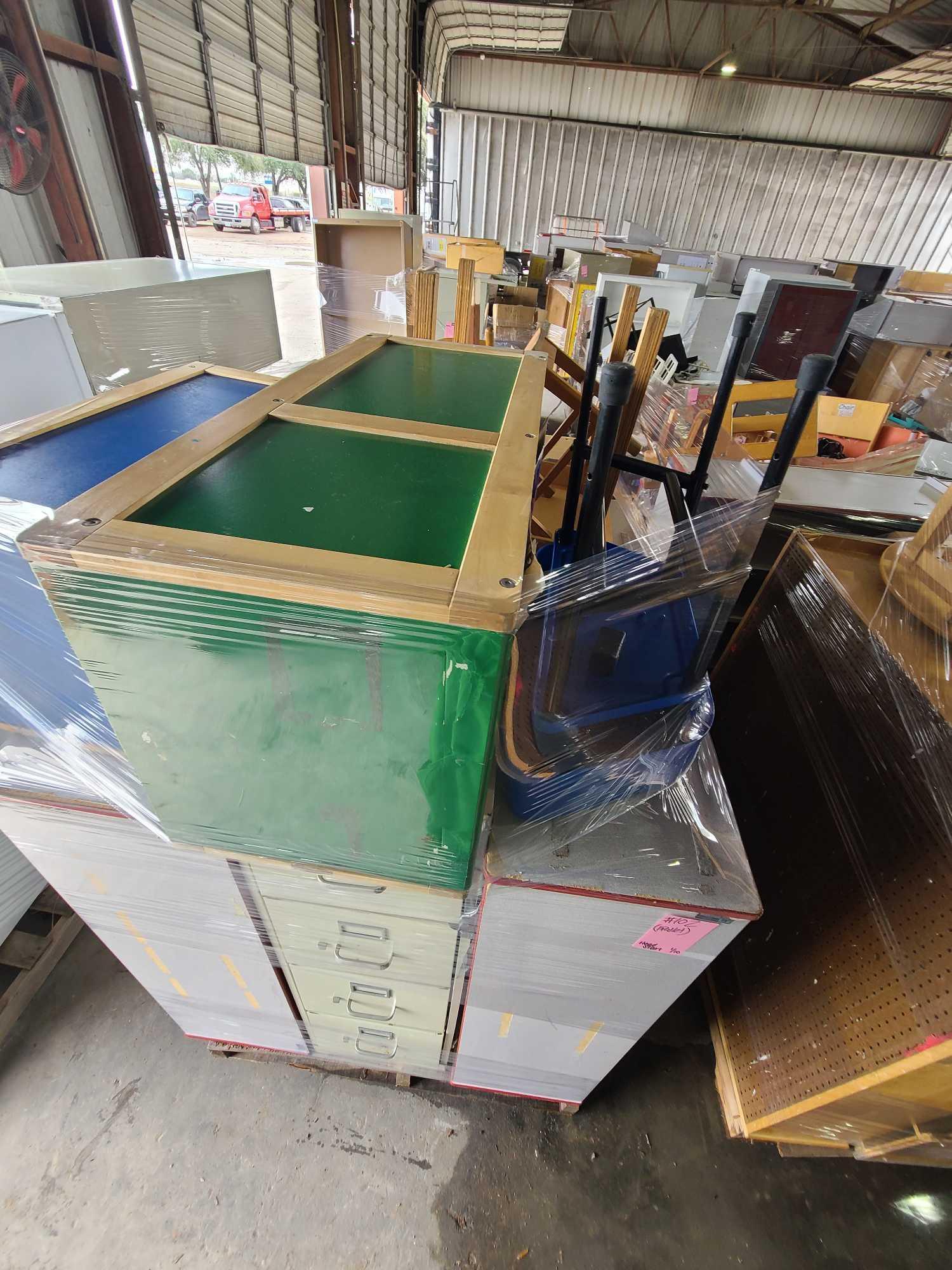 (1) Pallet w/ (2) Filing Cabinets, (2) Wooden Cubbies w/ Coat Hooks,etc.