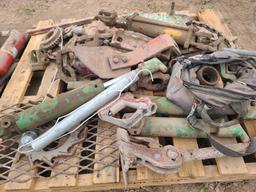 (3) Pallets W/ Various Tractor Parts & Attachments, (Shafts, Hitch parts, etc.)