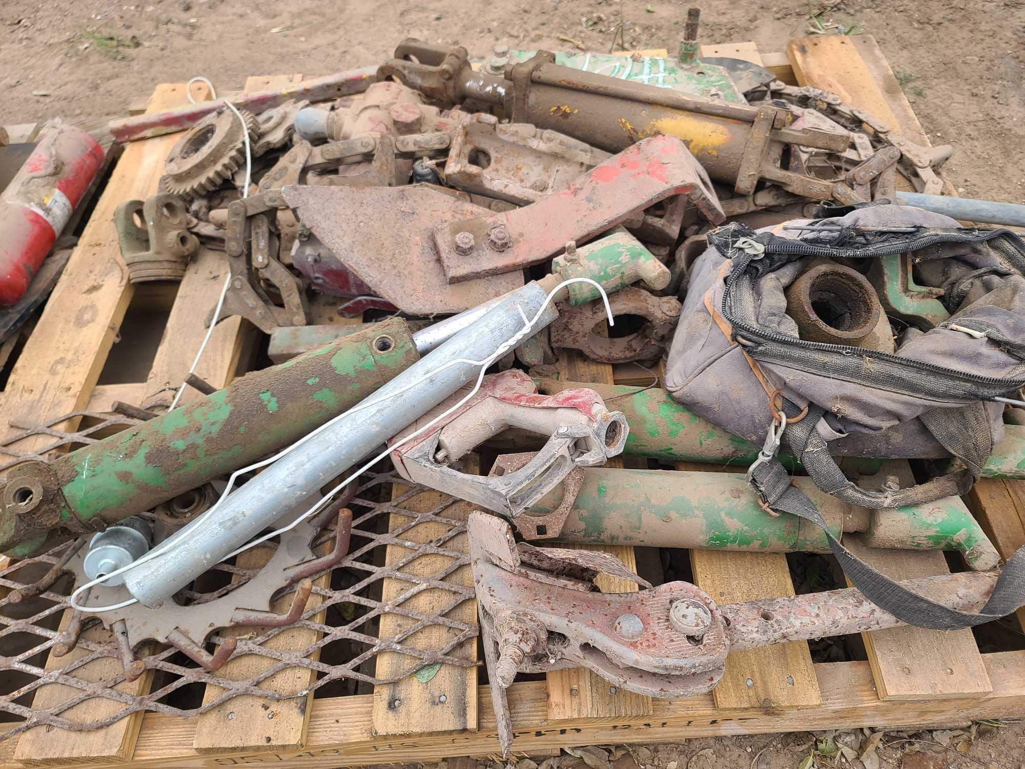 (3) Pallets W/ Various Tractor Parts & Attachments, (Shafts, Hitch parts, etc.)