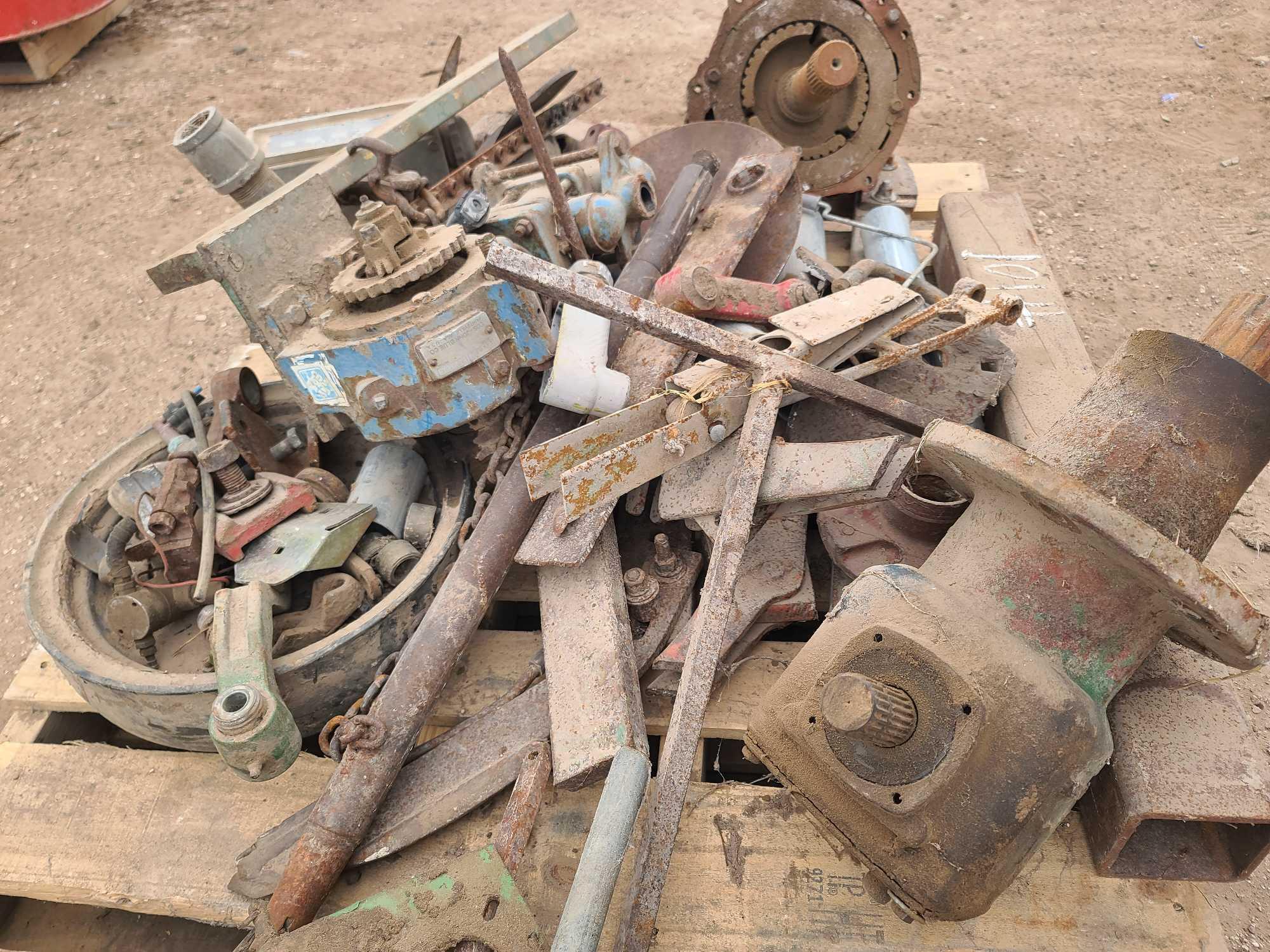(3) Pallets W/ Various Tractor Parts & Attachments, (Shafts, Hitch parts, etc.)