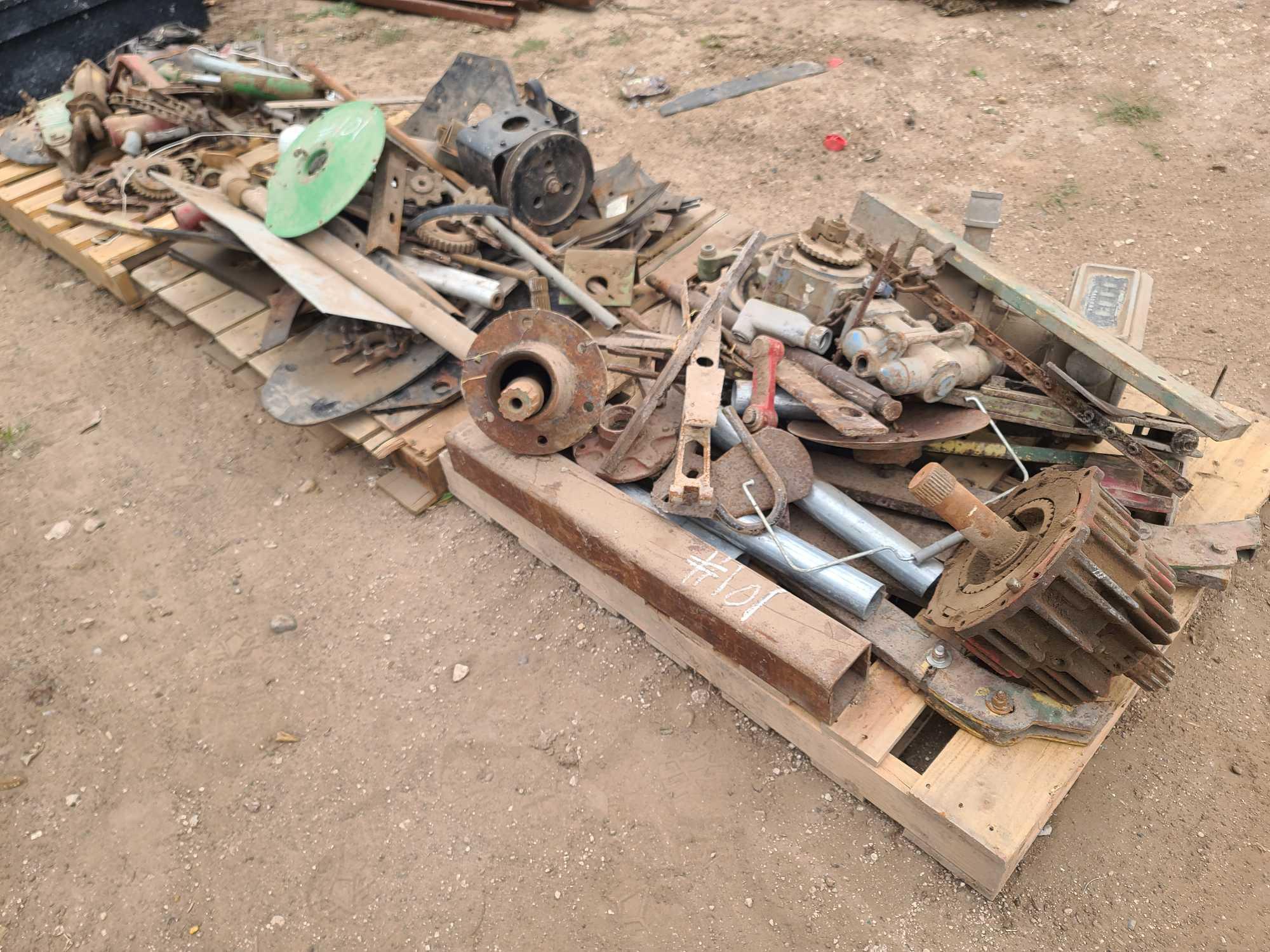 (3) Pallets W/ Various Tractor Parts & Attachments, (Shafts, Hitch parts, etc.)
