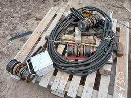 (2) Pallets w/ Air Hose, Guide Wire Cable, Copper Lines, (3) Pipe Wrenches, Sledge Hammer, etc.