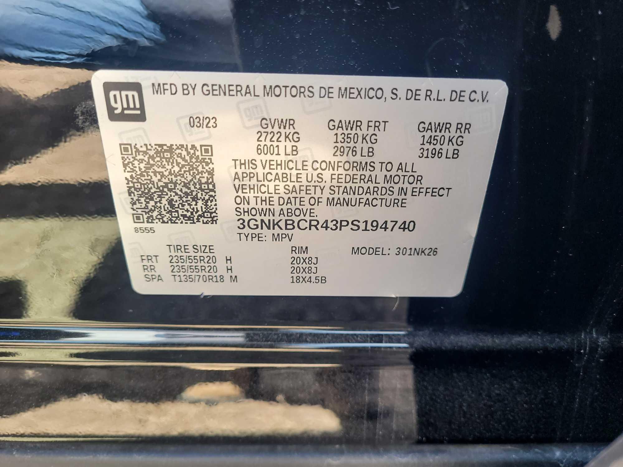 2023 Chevrolet Blazer Multipurpose Vehicle (MPV), VIN # 3GNKBCR43PS194740
