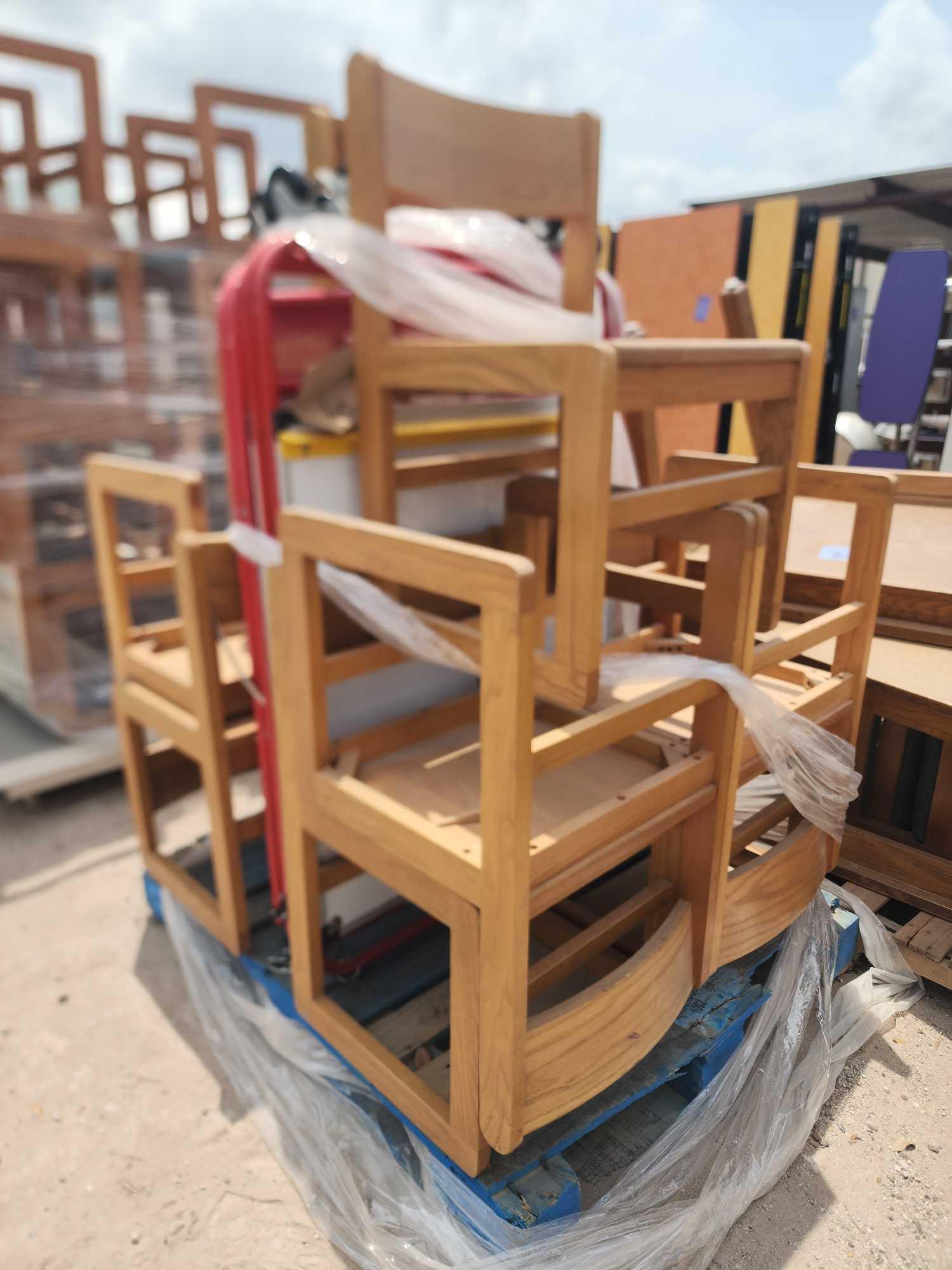 Pallet w/ Wood Chairs, (2) Platform Dollies