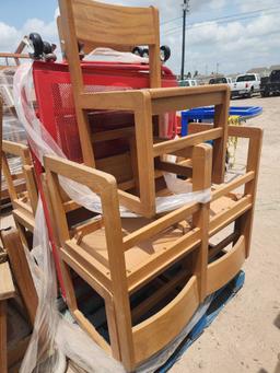 Pallet w/ Wood Chairs, (2) Platform Dollies