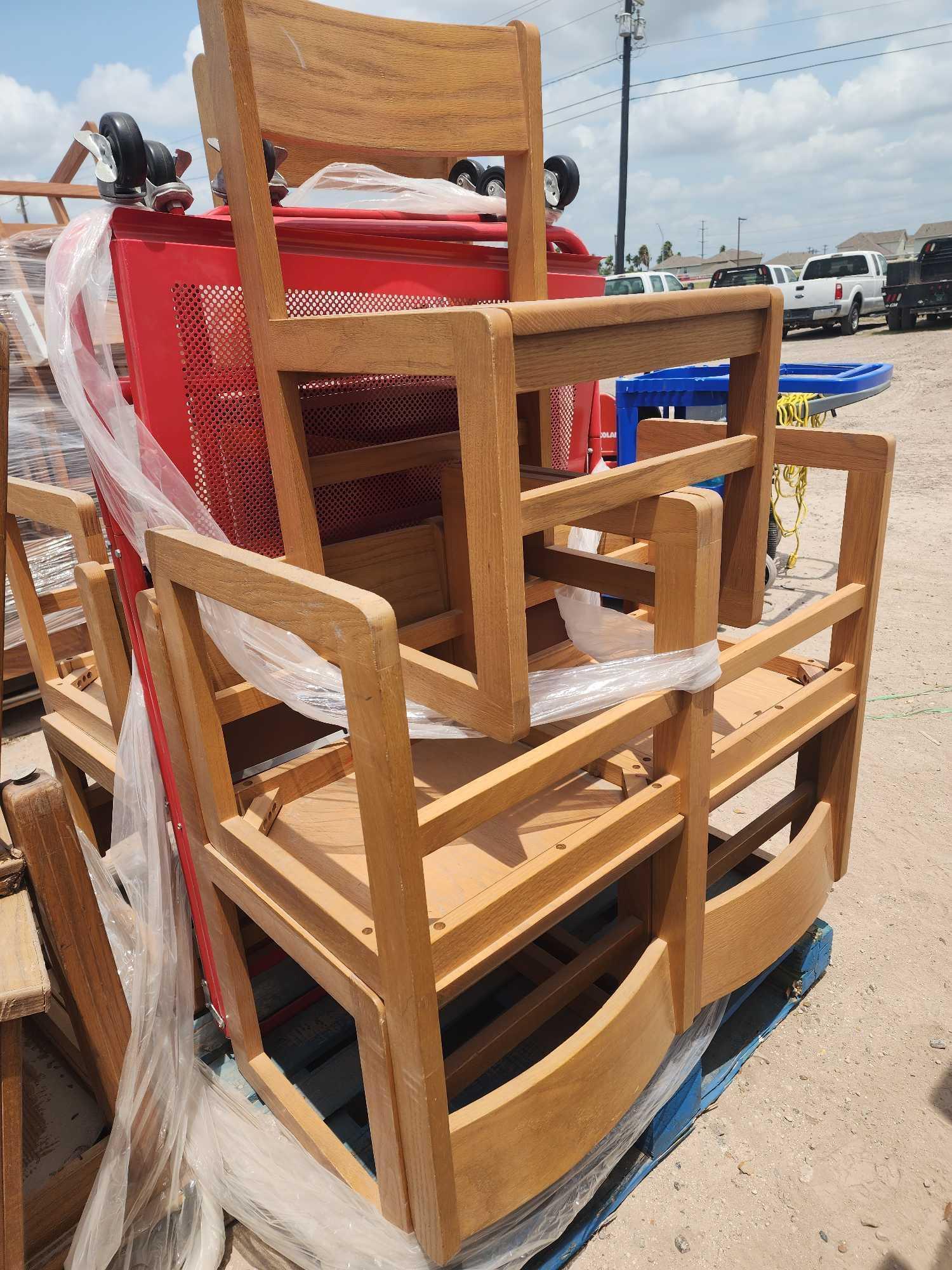 Pallet w/ Wood Chairs, (2) Platform Dollies