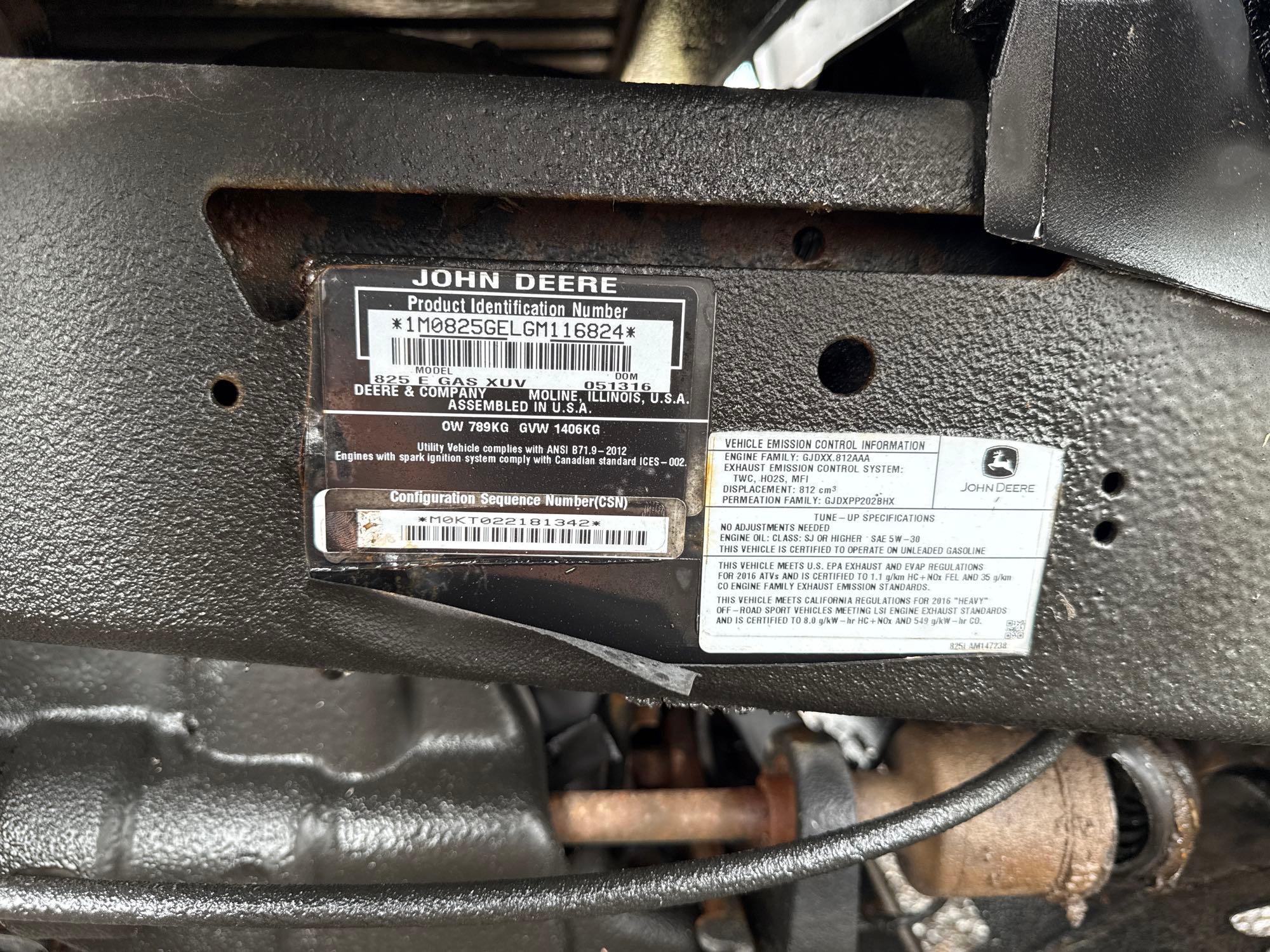 John Deere 825i E Gas 4x4 XUV UTV, P.I.N. #1M0825GELGM116824