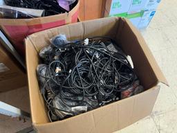 Group of Boxes w/ Laptop Chargers, HDMI Cables, (1) CradlePoint Router, (1) Fujitsu Scanner, etc.