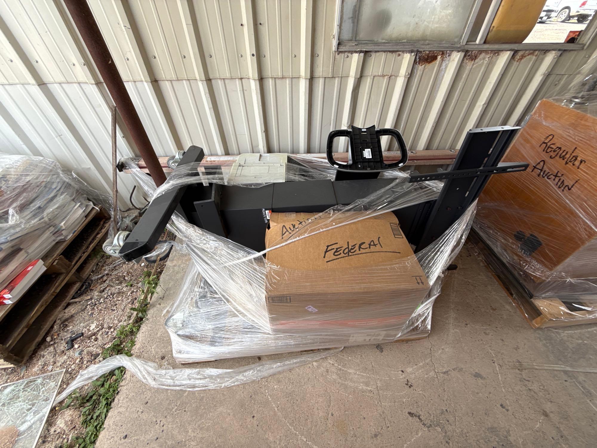 (1) Pallet w/ (1) Printer, (1) TV Stand, Box of LaserJet Printer Cartridges