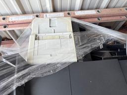 (1) Pallet w/ (1) Printer, (1) TV Stand, Box of LaserJet Printer Cartridges
