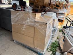 (1) Printer, (1) Rolling Cart, (1) Red Dolly, (2) File Cabinets on Pallet