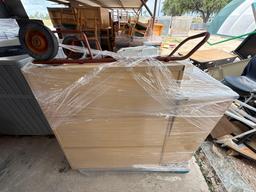 (1) Printer, (1) Rolling Cart, (1) Red Dolly, (2) File Cabinets on Pallet