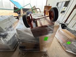 (1) Printer, (1) Rolling Cart, (1) Red Dolly, (2) File Cabinets on Pallet