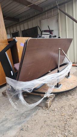 (1) Pallet w/ (3) Wooden Tables, Rolling Chairs