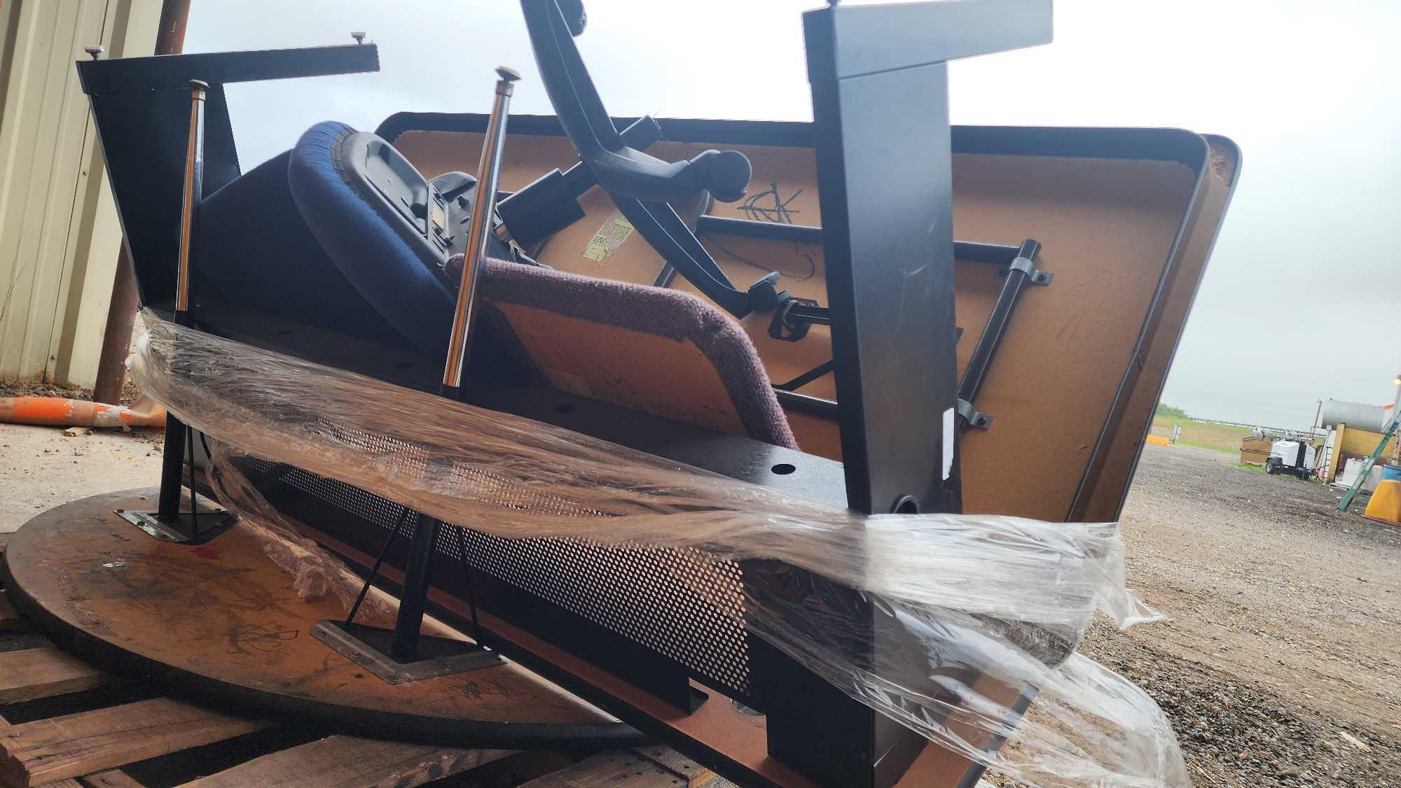(1) Pallet w/ (3) Wooden Tables, Rolling Chairs