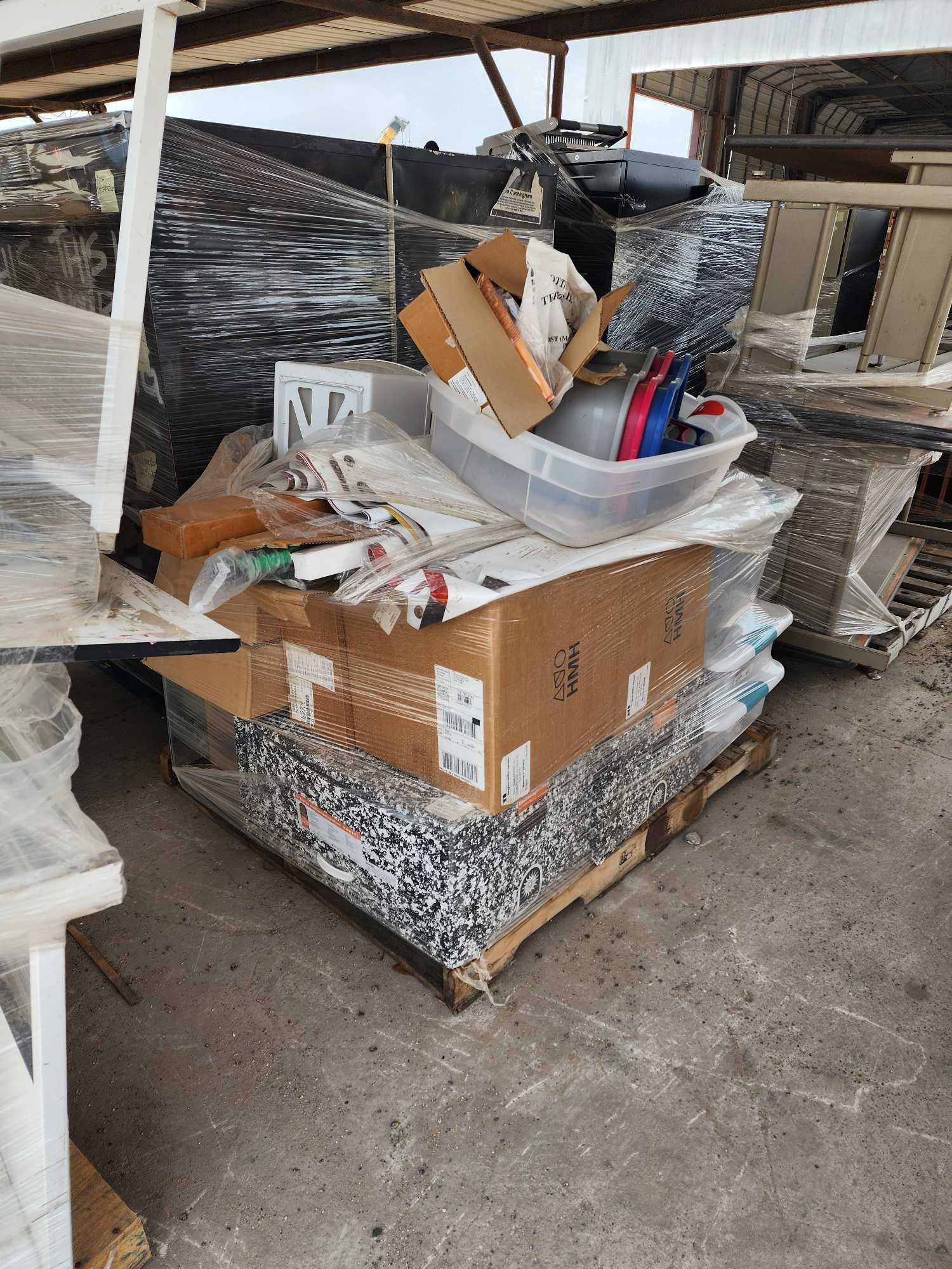 (2) Pallets w/ Delta Educational Science Kits, (1) NutraMax Fish Food, Student Tables, etc.