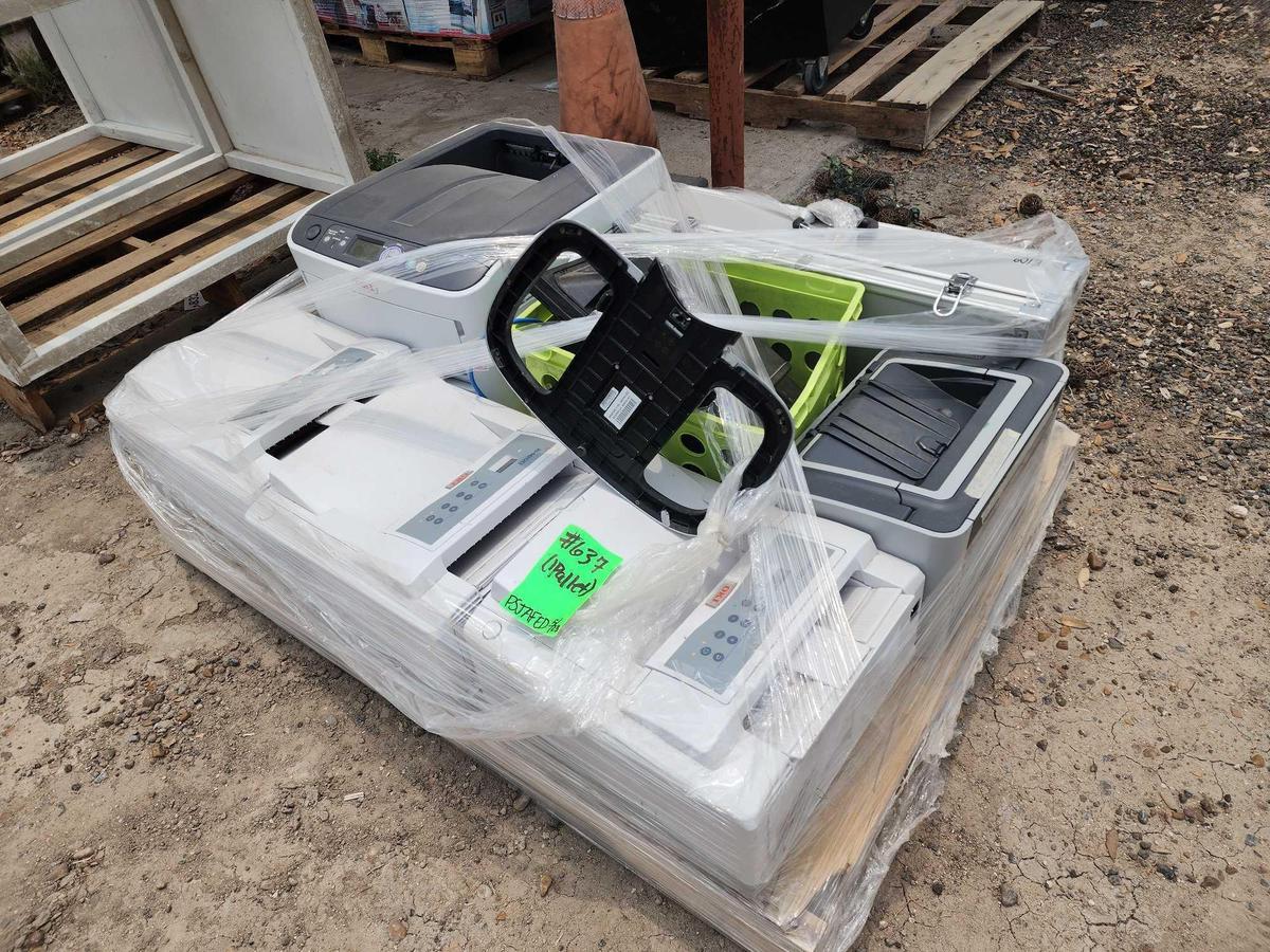 (1) Pallet w/ Group of Printers, (1) Desktop Monitor