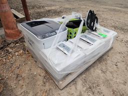 (1) Pallet w/ Group of Printers, (1) Desktop Monitor
