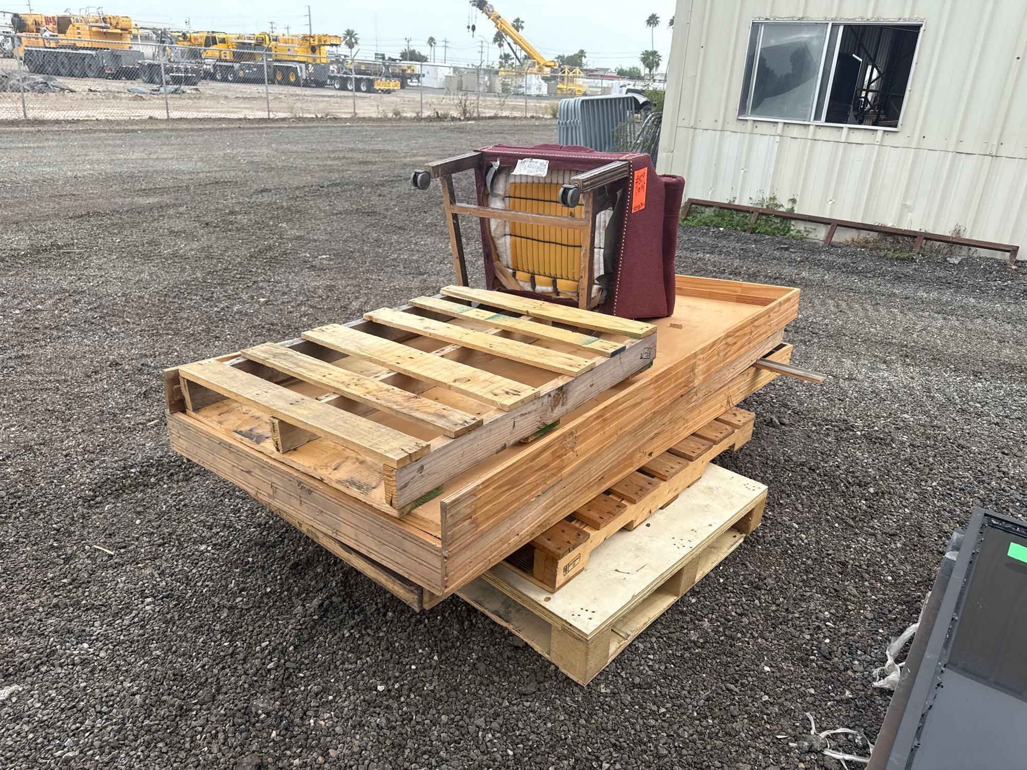 Group of Wood Pallets, (1) Cushioned Rolling Chair