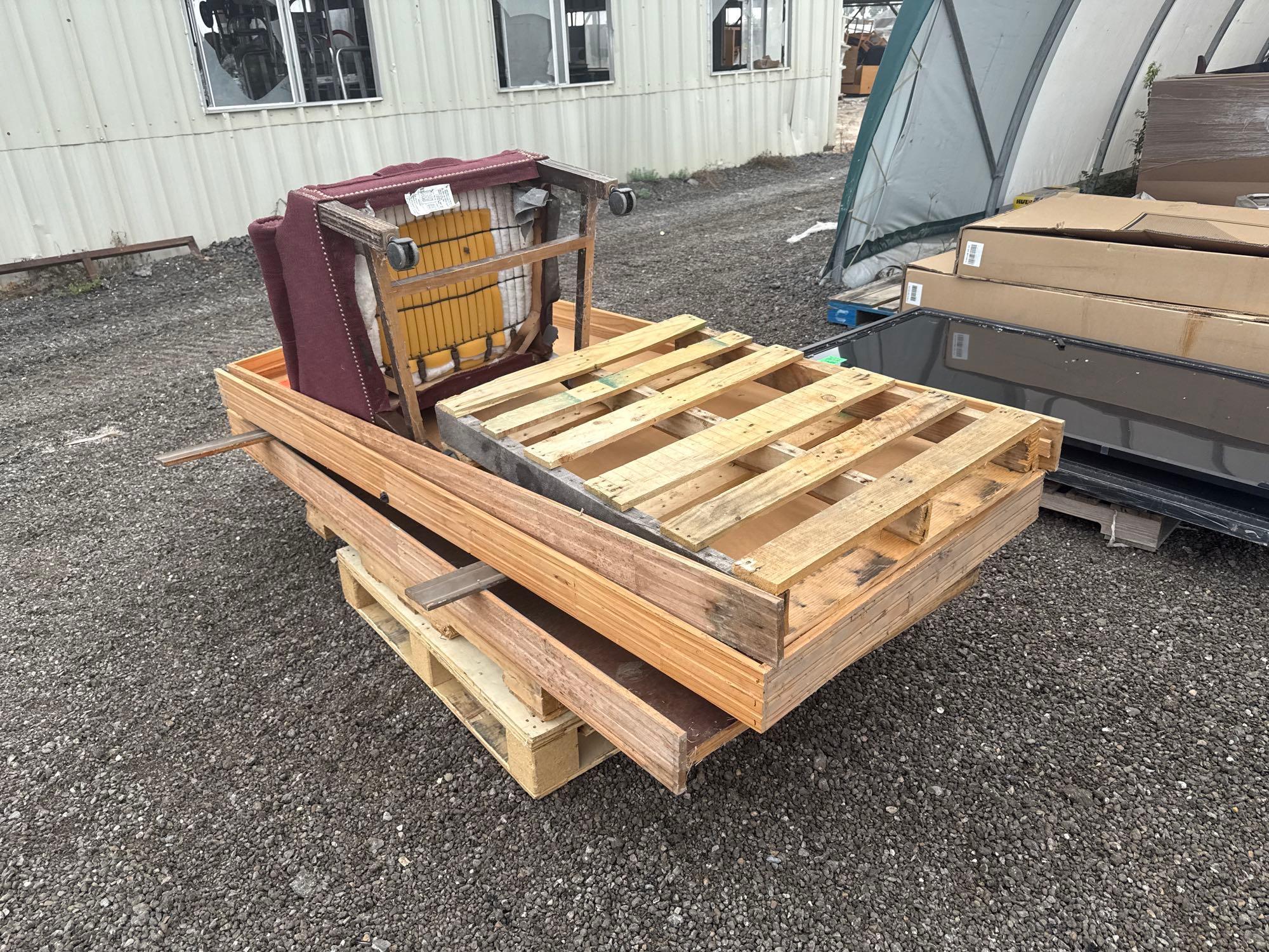 Group of Wood Pallets, (1) Cushioned Rolling Chair