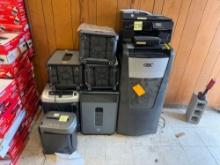 Group of Assorted Mobile Paper Shredders, (1) HP Printer. OFFSITE: BROWNSVILLE, TX