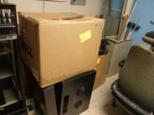 Group of JBL Speakers, Vizo Soundbar, Tripp Lite SR12UB Rack Enclosure Server, Wooden Office
