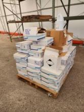 Pallet w/ Boxes of Victoria Bay Can Liners, Performance Plus Skin Cleansers, Seatex Hand Sanitizer