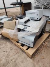 Group of Assorted Printers, Box of Brown Gift Bags on Pallet