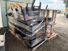 Group of (2) Tables, Wooden Chairs, (1) Bench on Pallet