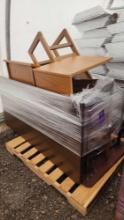 (1) Pallet w/ Wooden Chairs w/ Cushion, (3) Tables, (1) Podium