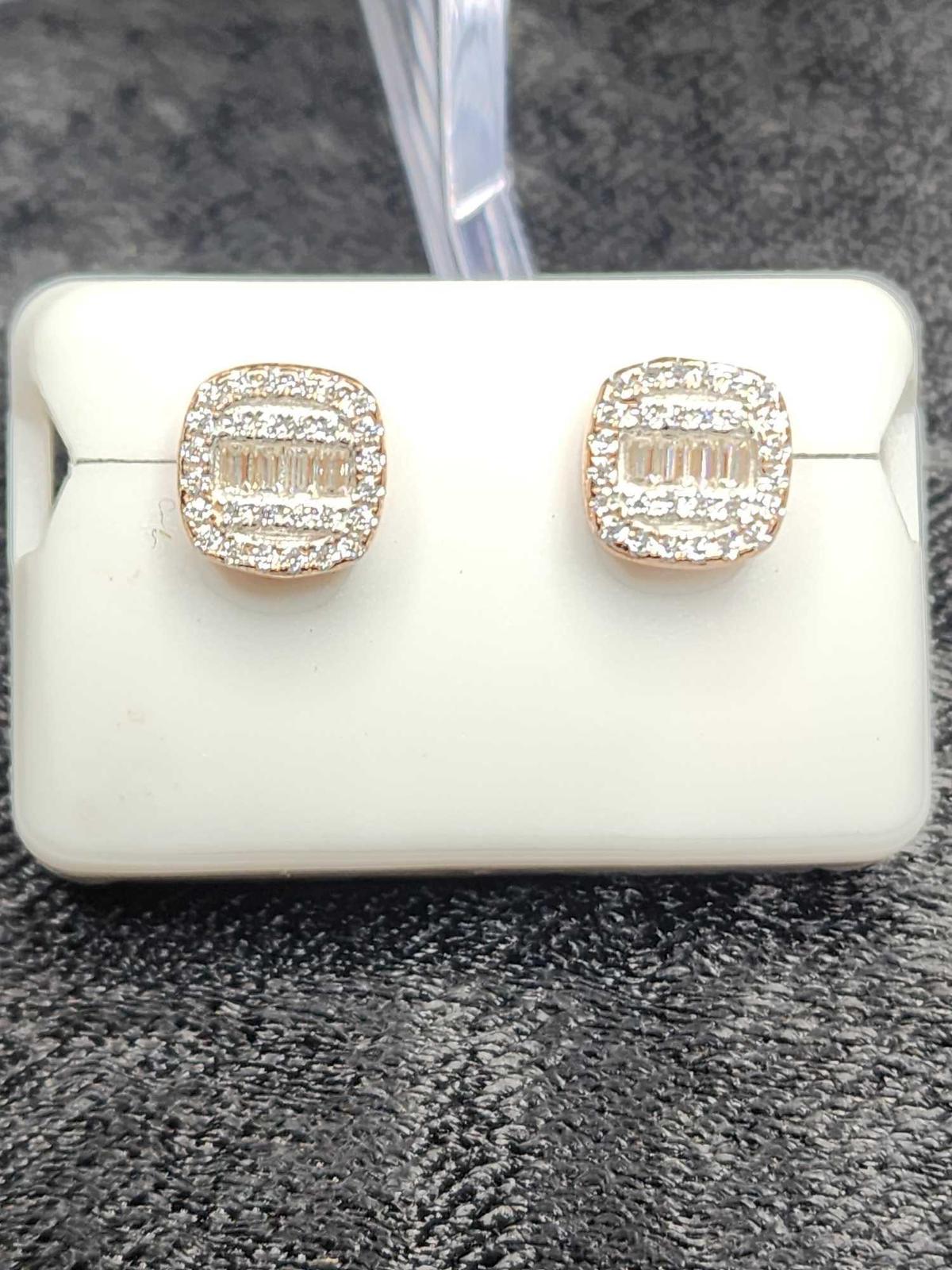 Buggett Squared Diamond Sterling Silver Earrings, 1.27 CTW, (*INSIDE OFFICE*)