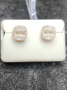 Buggett Squared Diamond Sterling Silver Earrings, 1.27 CTW, (*INSIDE OFFICE*)