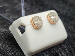 Buggett Squared Diamond Sterling Silver Earrings, 1.27 CTW, (*INSIDE OFFICE*)