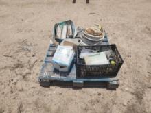 1 Pallet w/ 2 Bundles of Tag Line Rope, Fire Logs, Rain Bird Water Sprinkler System, 1 Water Pump