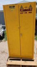 Flammable Storage Cabinet w/Group of Table Legs, Floor Tiles, Blue Tarp Covers