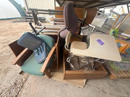 (2) Pallets w/ Group of Student Combo Desk, Rolling Desk Chairs, Cubicle Desk, Bookcase, etc.