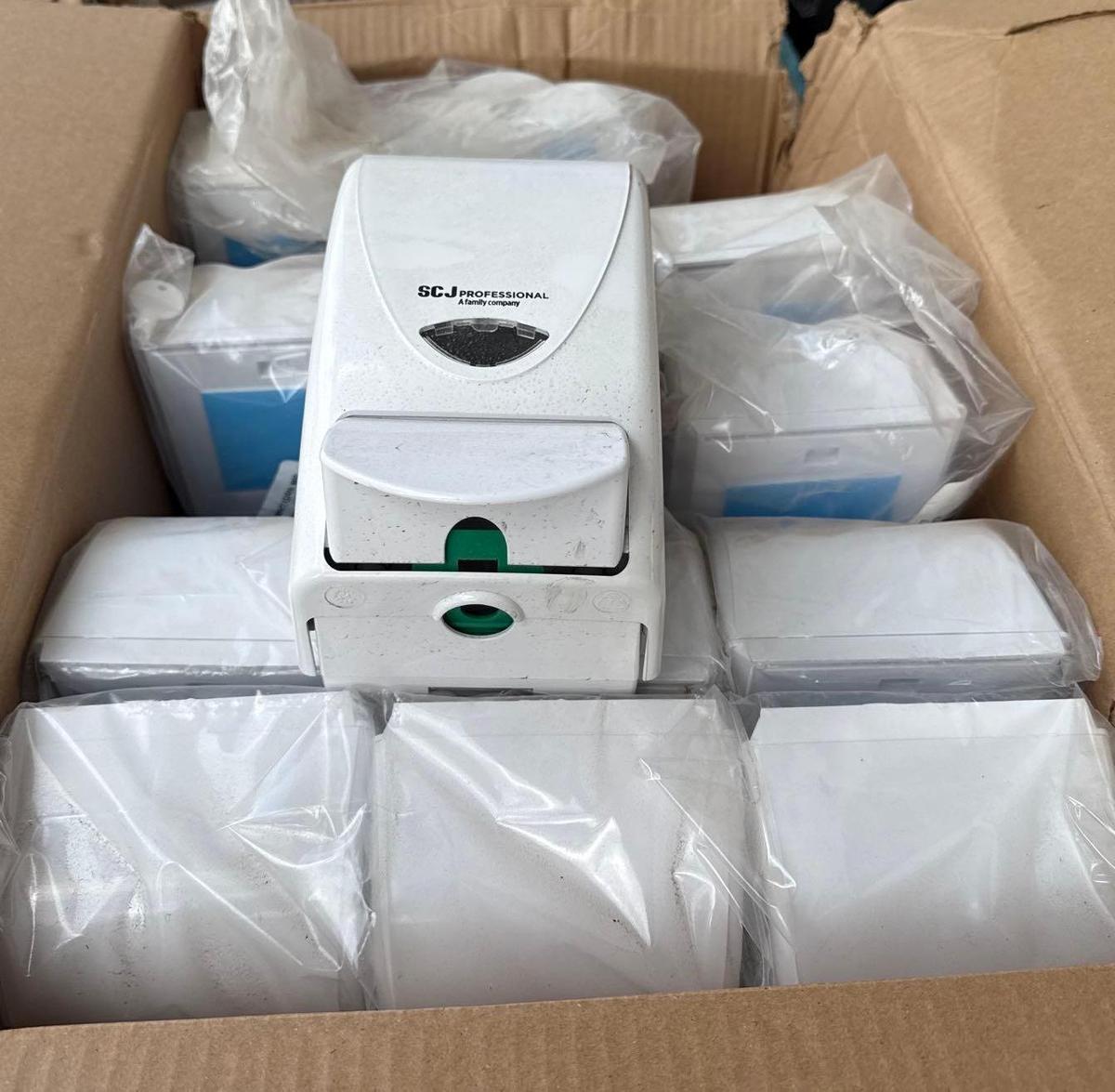 Boxes of SCJ Professional Hand Sanitizer Dispensers on Pallet