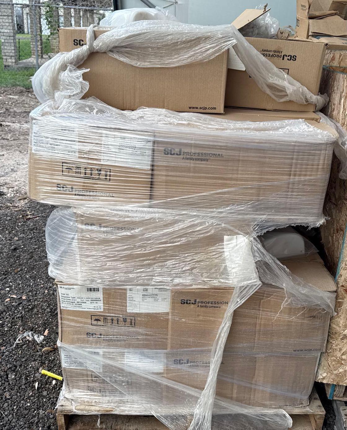 Boxes of SCJ Professional Hand Sanitizer Dispensers on Pallet