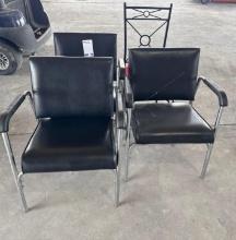 (3) Black Reclining Salon Chairs, (1) Metal Chair w/Red Seat