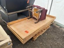 Group of (1) Rolling Cushion Chair, Wood Framing, (1) Plywood Panel on Pallet