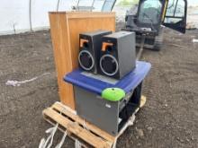 (2) Altec Lansing MX6021 Speakers, (1) Children's SMART Touch Table, (1) Bookcase on Pallet