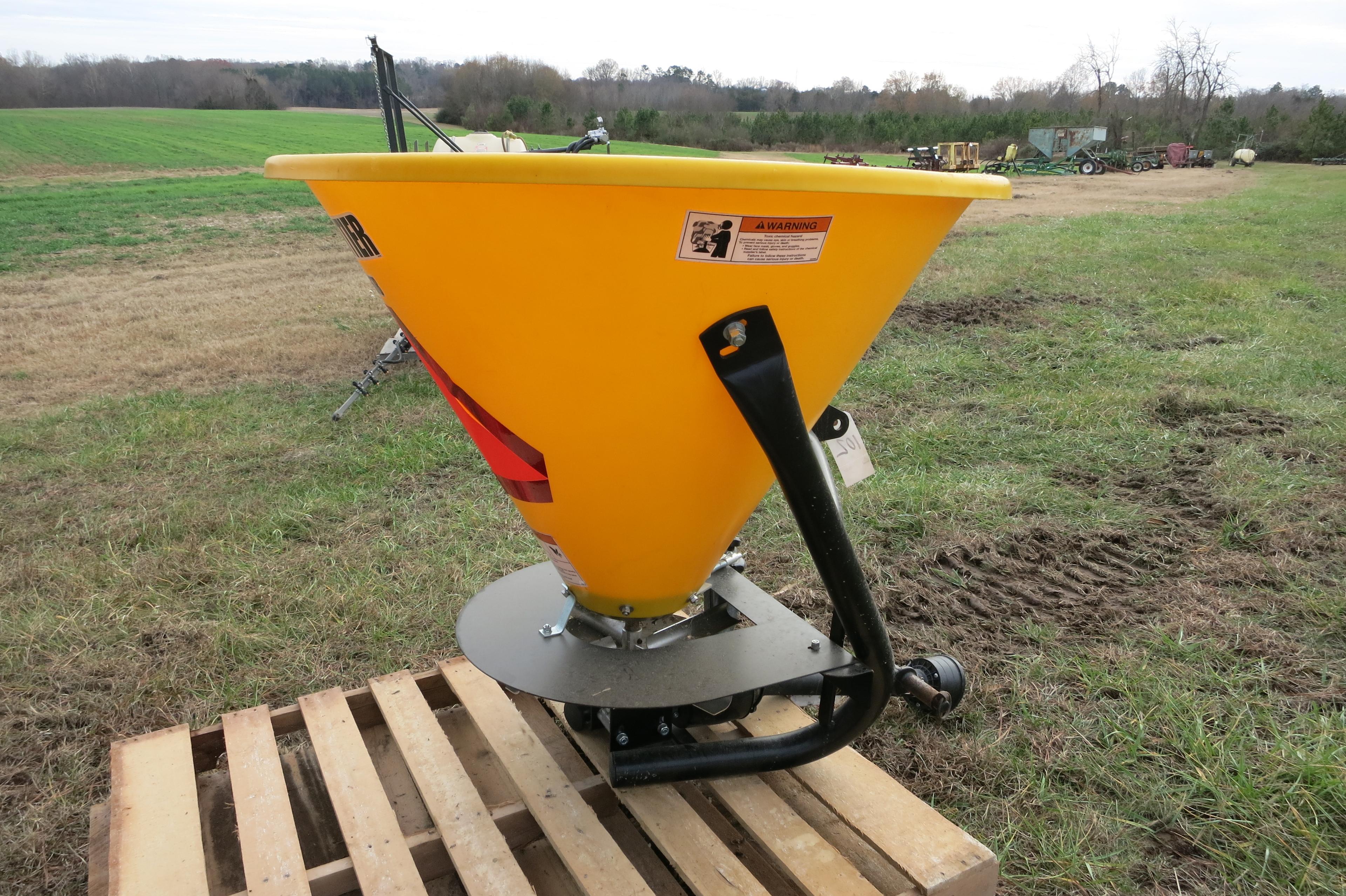 FRONTIER PLASTIC FERTILIZER SPREADER, 3 PT (USED ONCE)