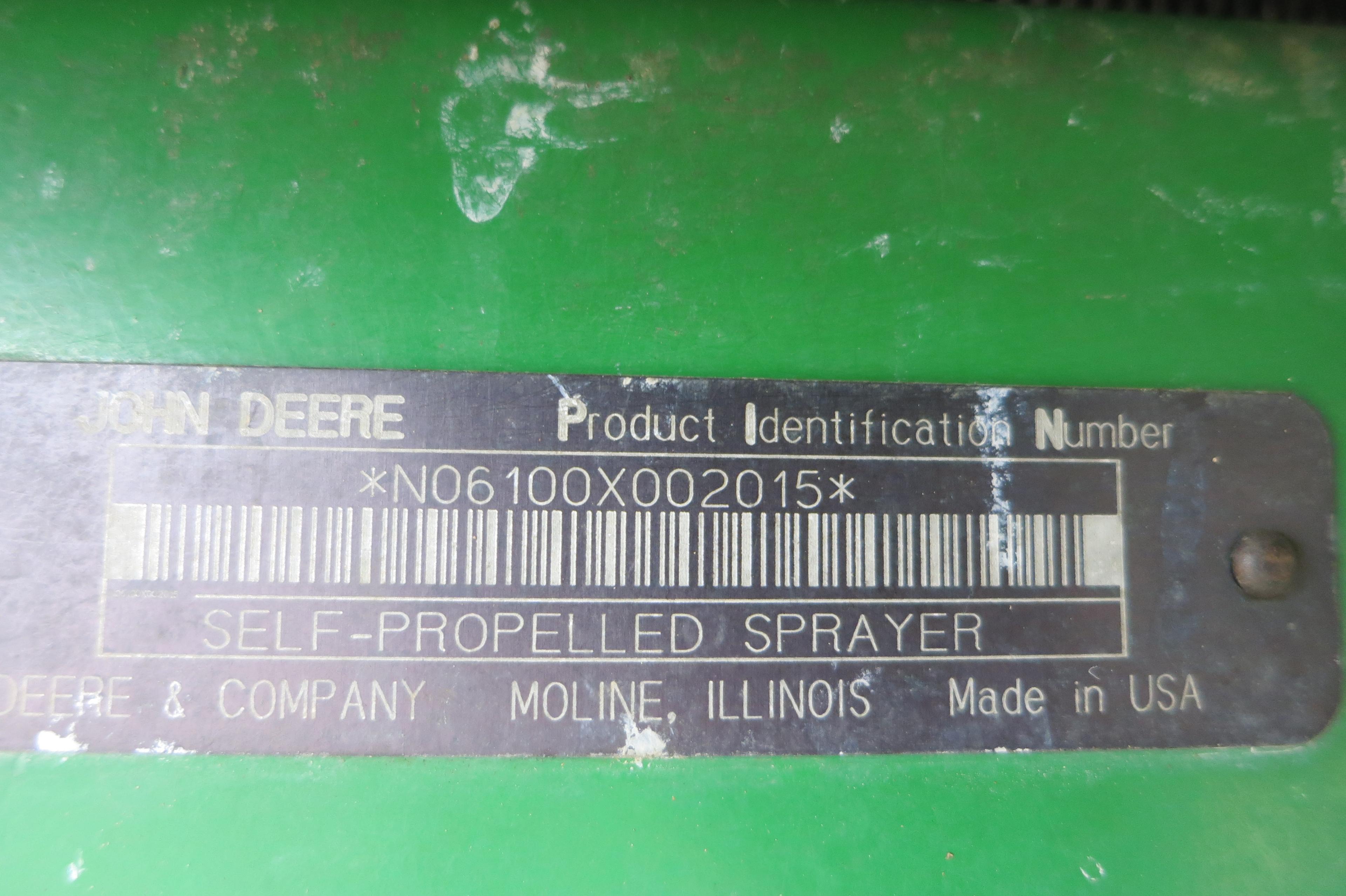 JD 6100 SPRAYER, JD RATE CONTROLLER, SN: 2015, 3895 HRS (BOUGHT NEW TO THIS FARM)