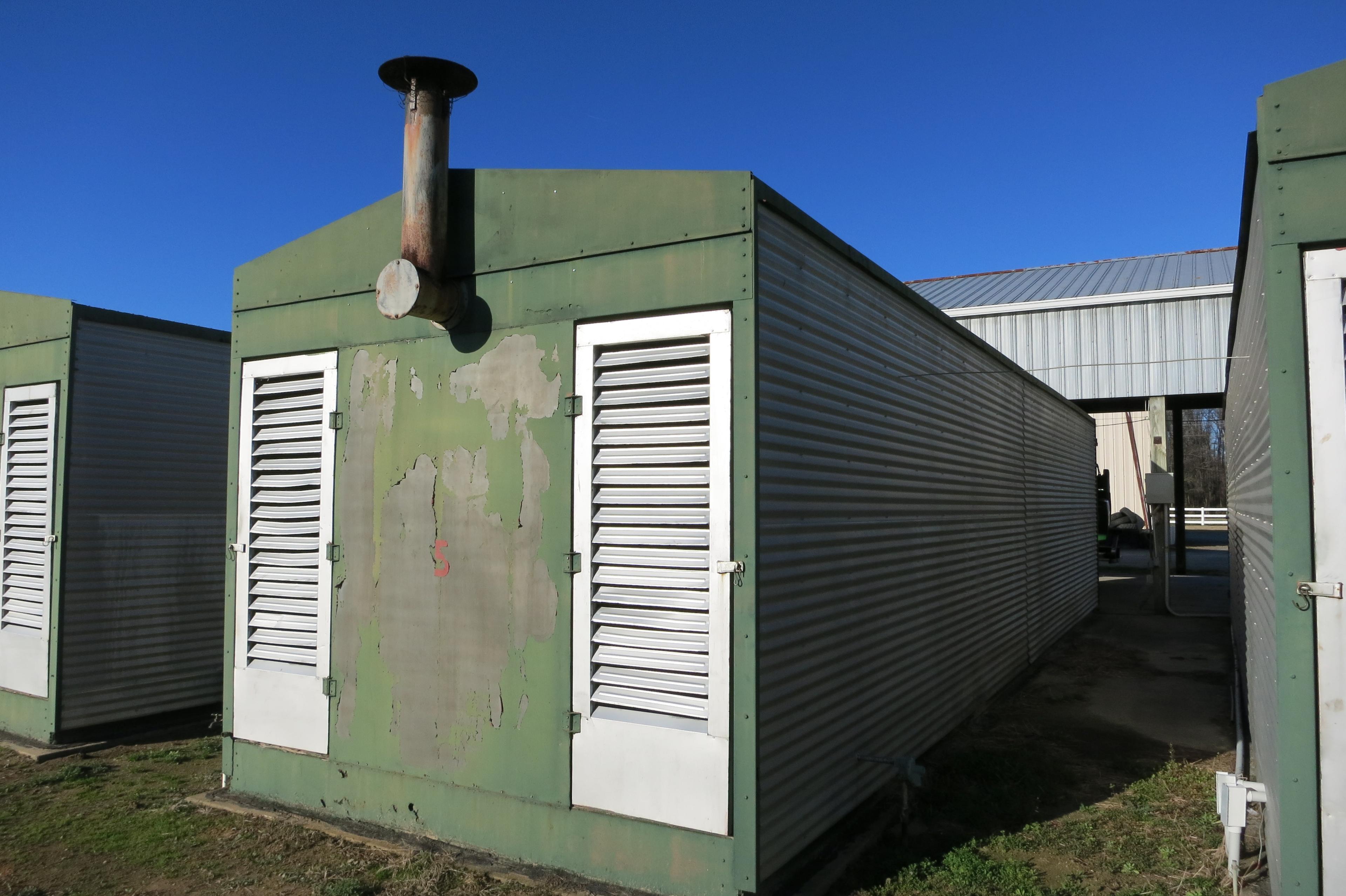 POWELL 9 BOX BARN, WOOD FRAME, 3 PHASE, WHITFIELD HEAT EXCHANGERS, BOUGHT NEW, GOOD BOXES, CALL BENN